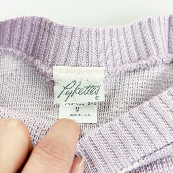 PYKETTES Vintage 80s Sweater Medium Boatneck Retro Lavender Diamond Print - Picture 8 of 8